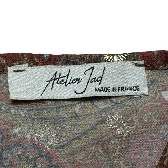 Atelier JAD Vintage Sheer Coverup Maxi Dress Brown Paisley Boho Size Medium - Picture 2 of 4